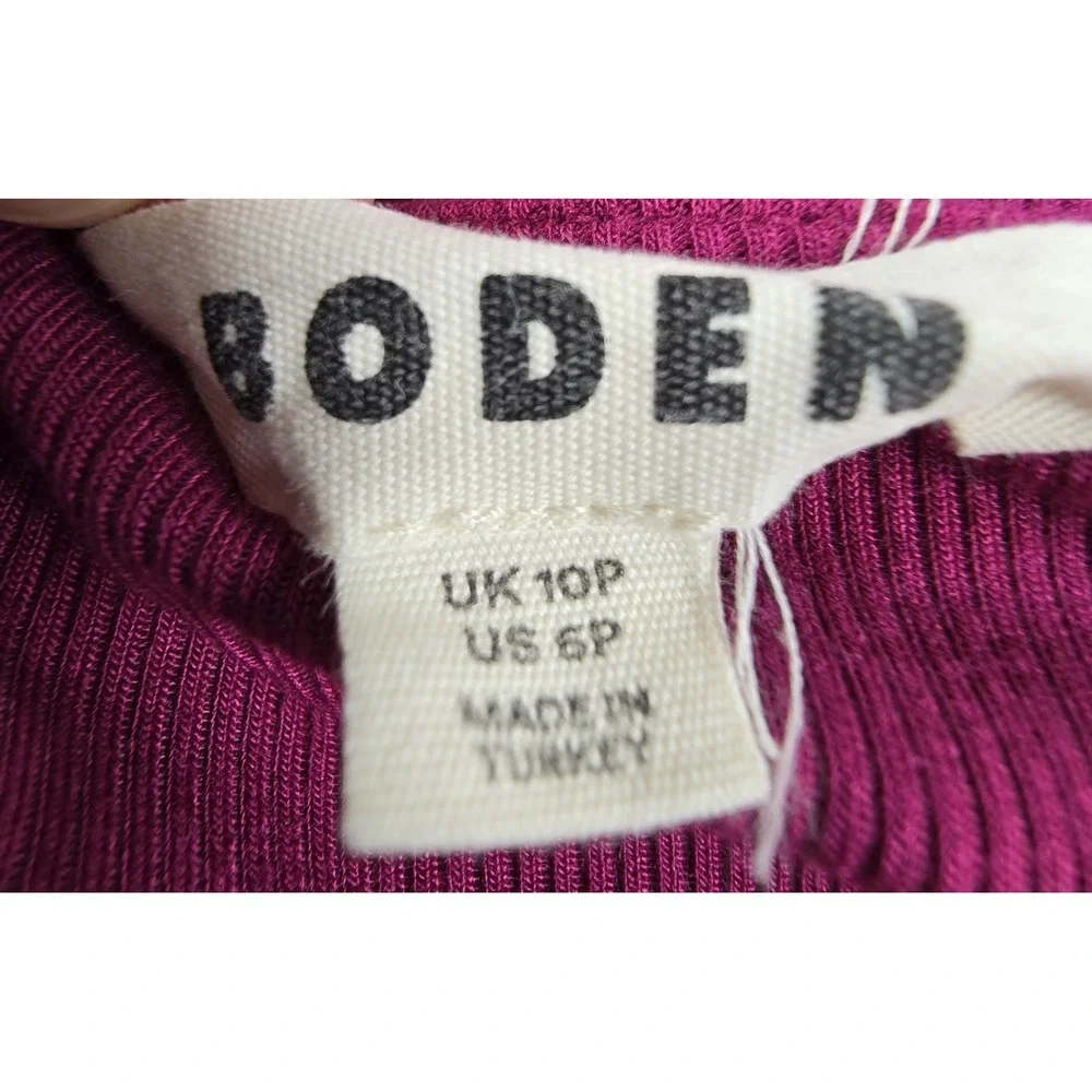 Boden Rib Jersey Midi T-Shirt Dress Short Sleeve V-Neck Side Slits Purple US 6P